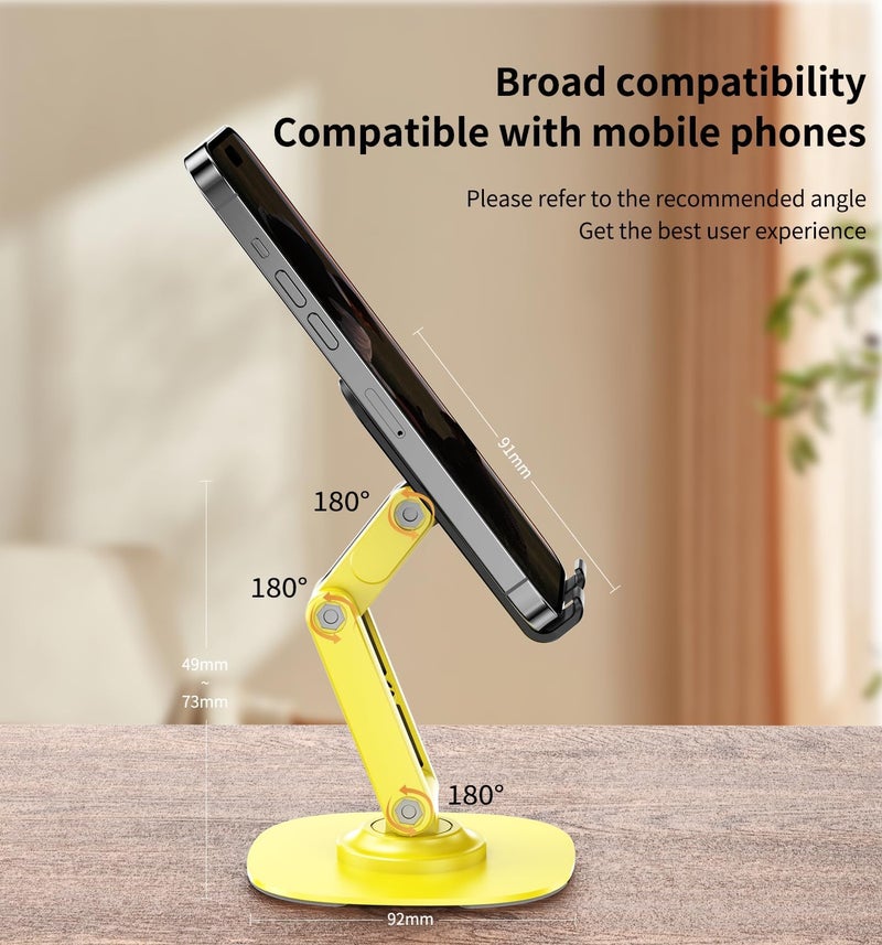 CXTX 360° Degree Rotating Mobile Phone Holder,Fully Adjustable Foldable Desktop Phone Holder Stand Base,Foldable Desktop Cell Phone Stands for iPhone17 16 15 Pro Xr Xs Max X Plus iPad Samsung(K69-Yellow) - Image 4